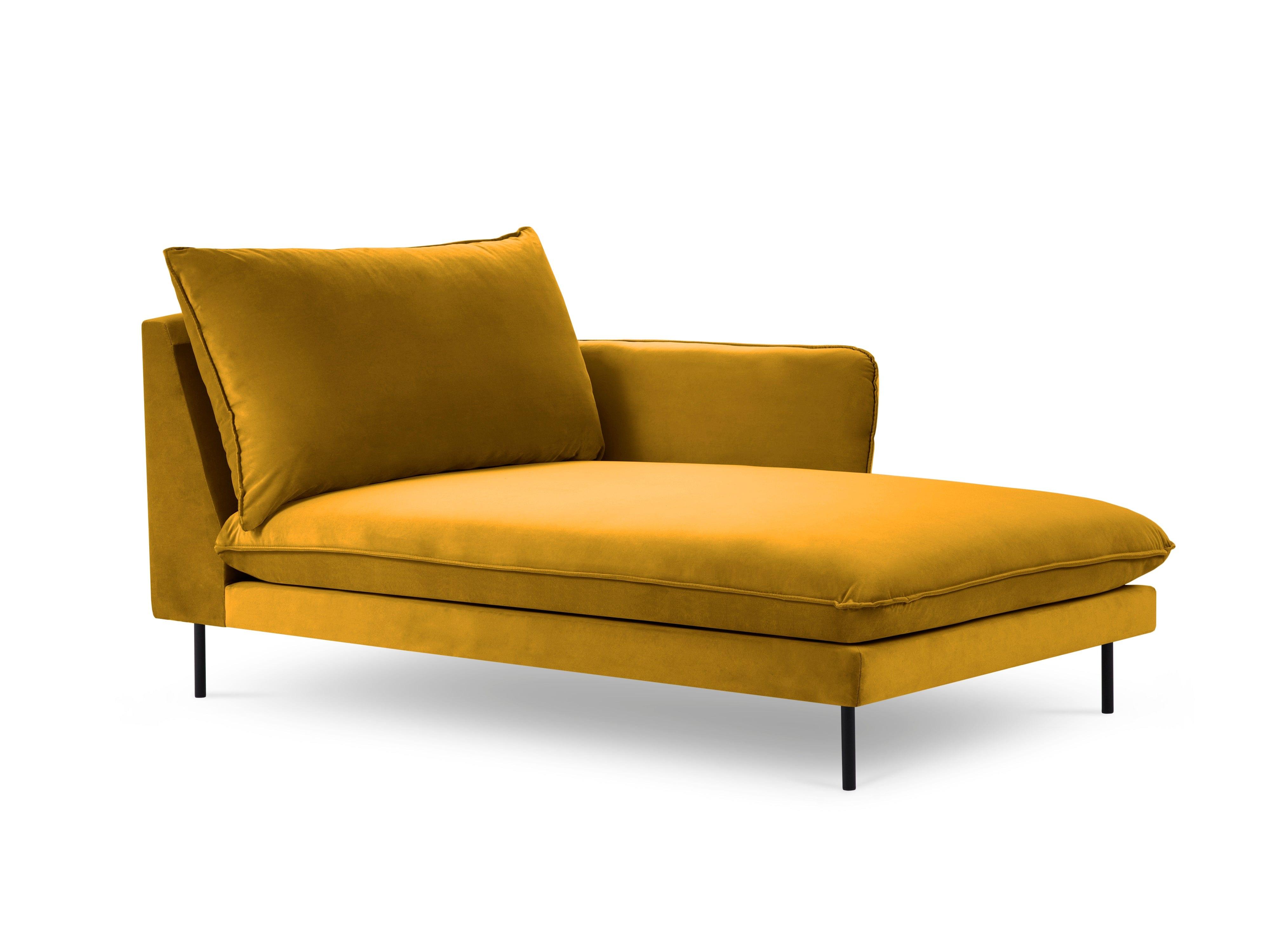 Velvet chaise longue right VIENNA yellow with black base - Eye on Design