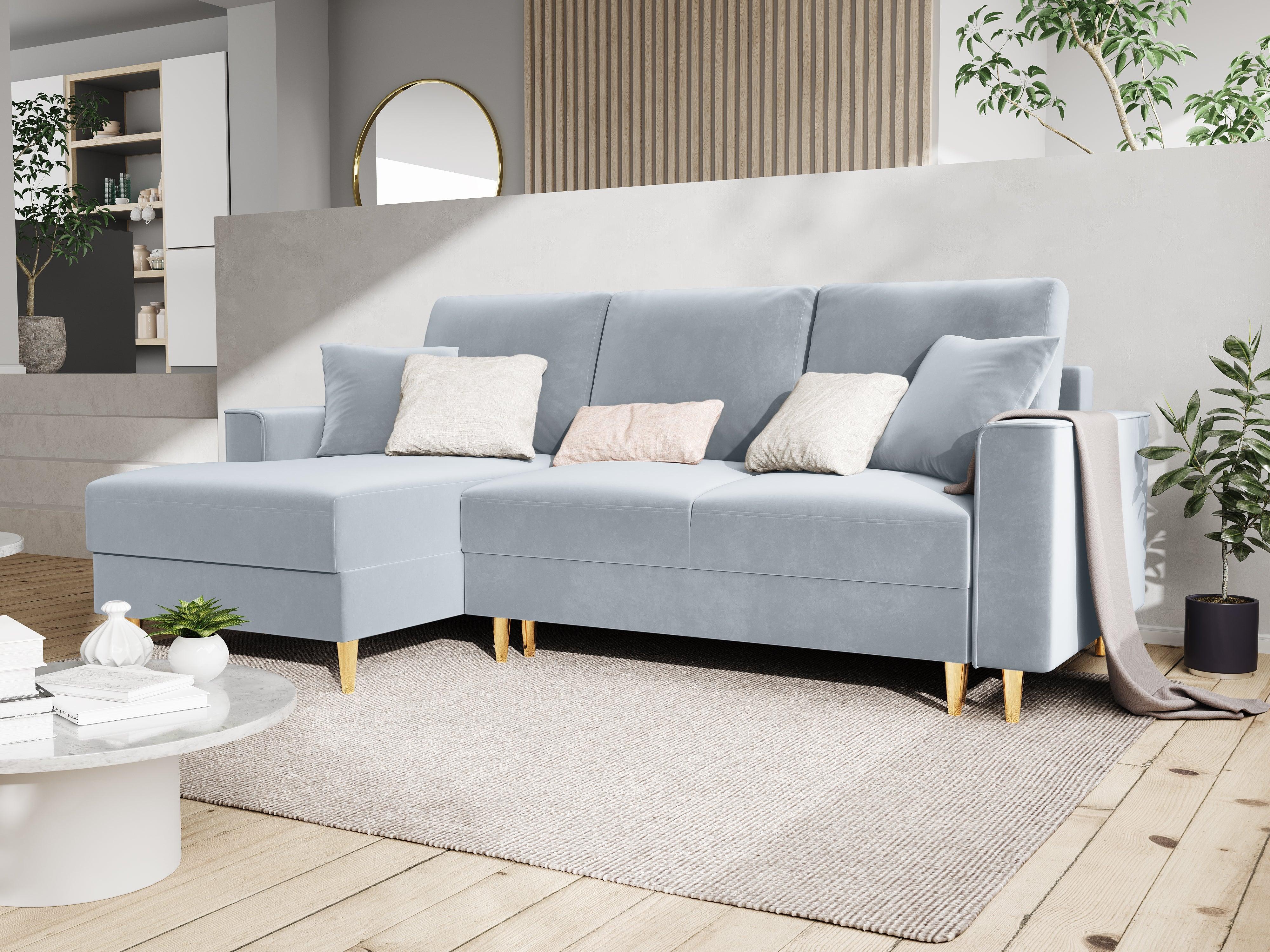 Velvet Left Corner Sofa With Bed Function And Box, "Cartadera", 4 Seats, 225x147x90
Made in Europe, Mazzini Sofas, Eye on Design