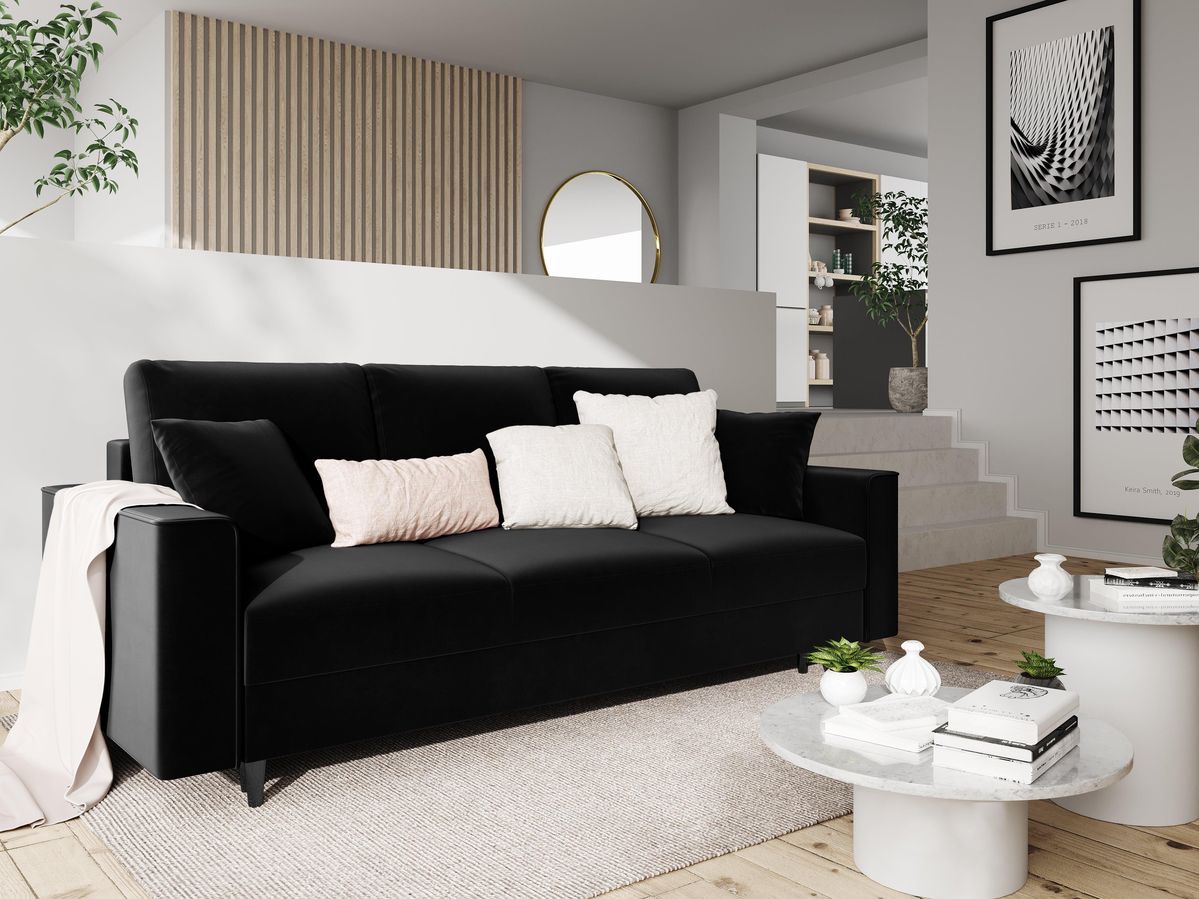 Sofa aksamitna z funkcją spania CARTADERA czarny z czarną podstawą, Mazzini Sofas, Eye on Design