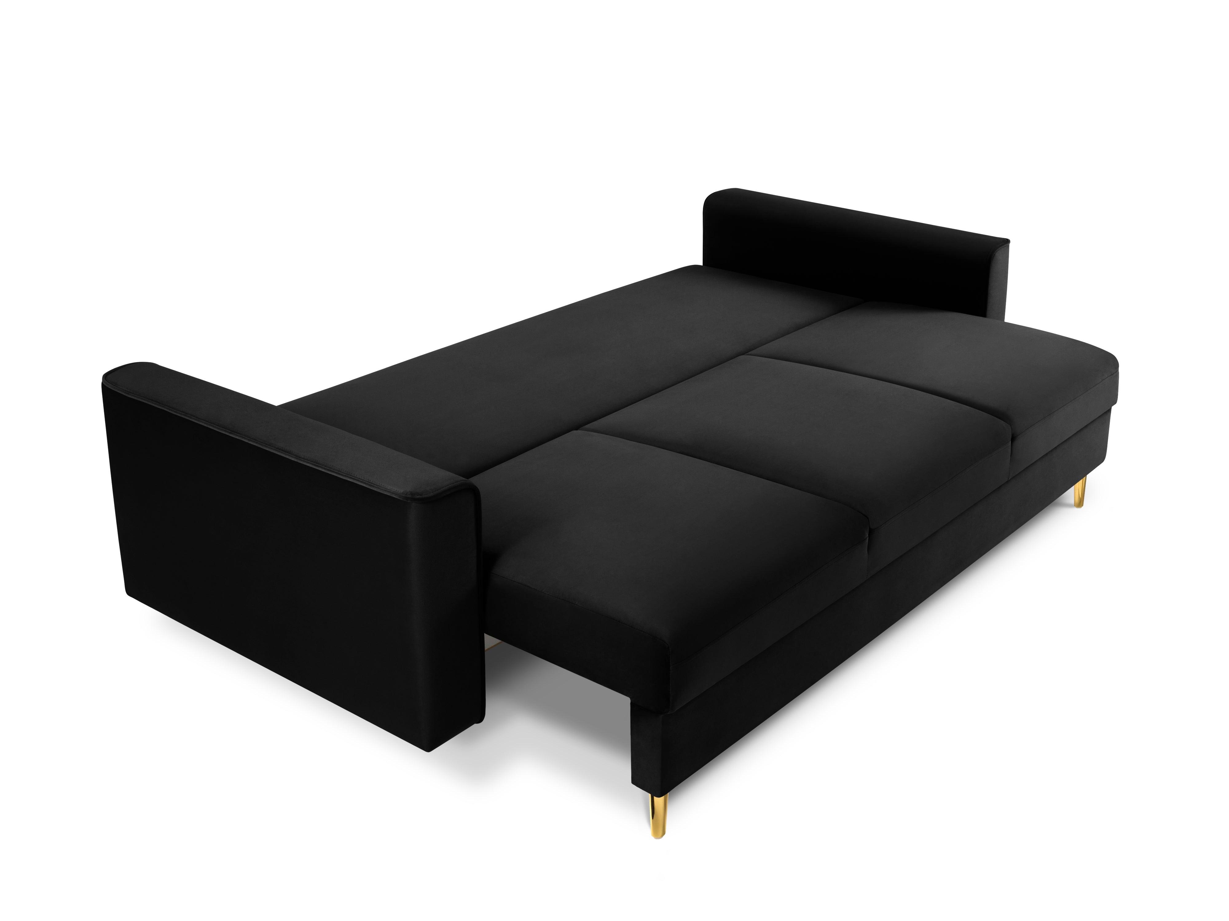 Sofa aksamitna z funkcją spania CARTADERA czarny ze złotą podstawą, Mazzini Sofas, Eye on Design