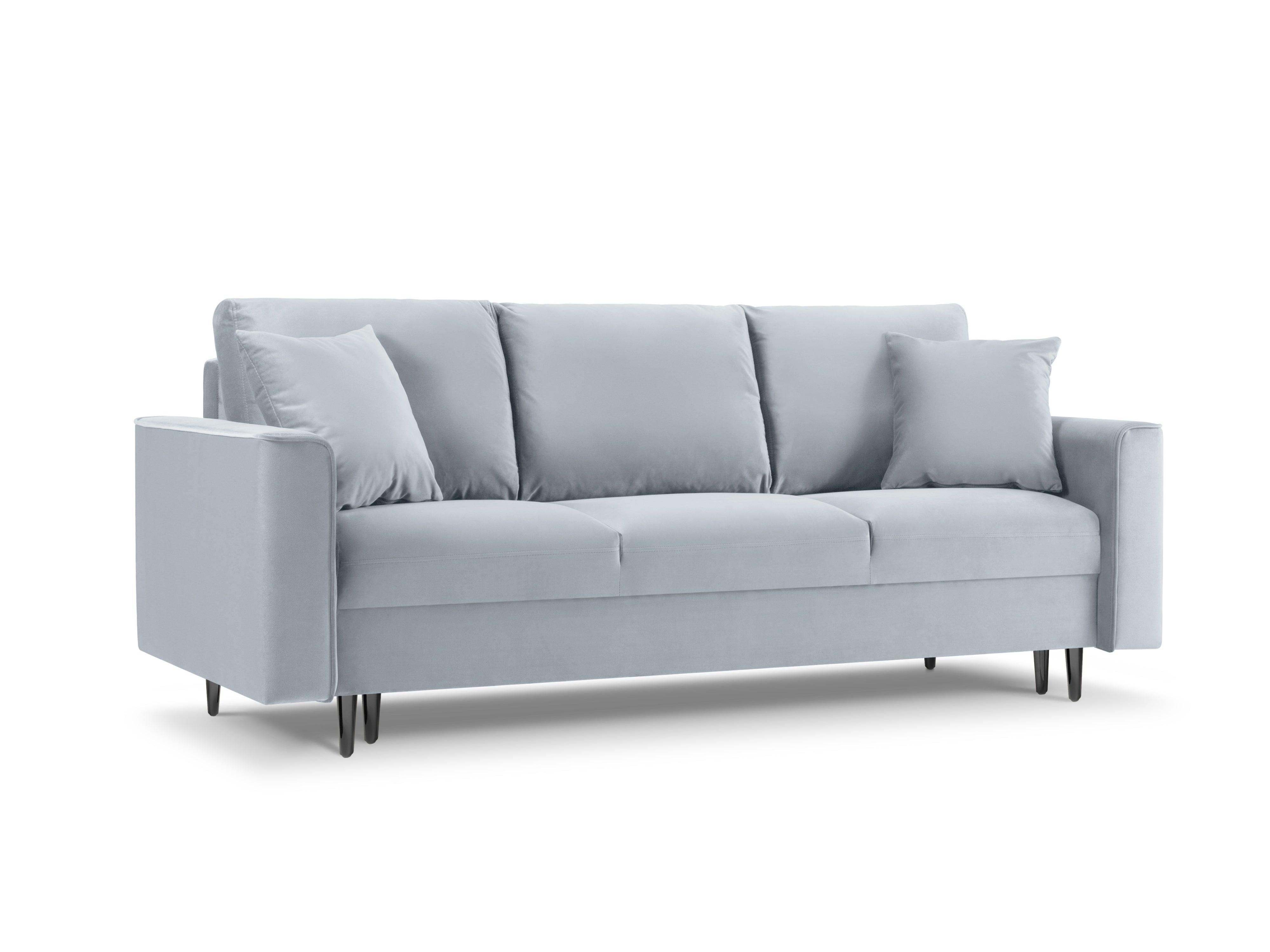 Sofa aksamitna z funkcją spania CARTADERA błękitny z czarną podstawą, Mazzini Sofas, Eye on Design