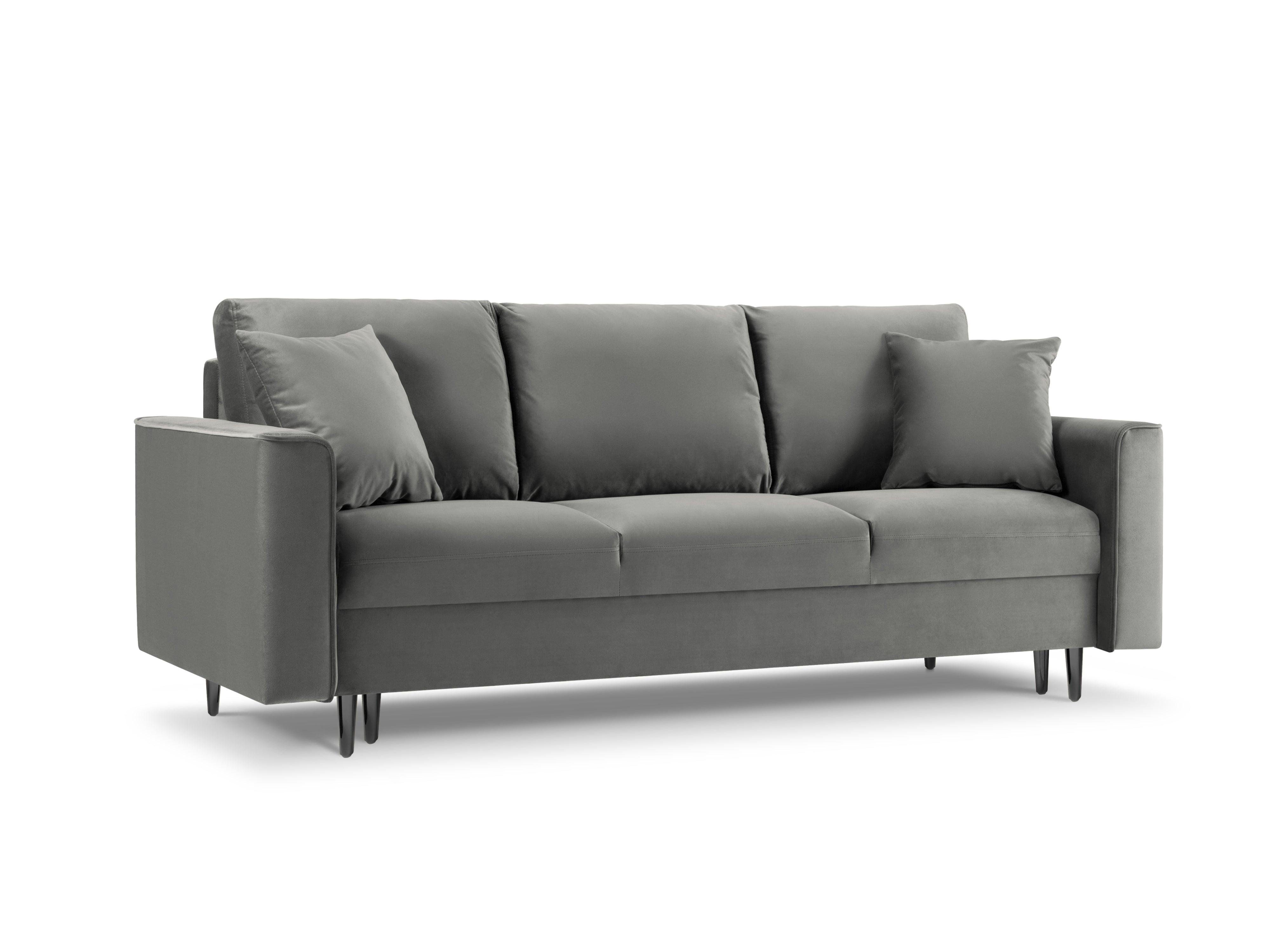 Sofa aksamitna z funkcją spania CARTADERA jasnoszary z czarną podstawą, Mazzini Sofas, Eye on Design