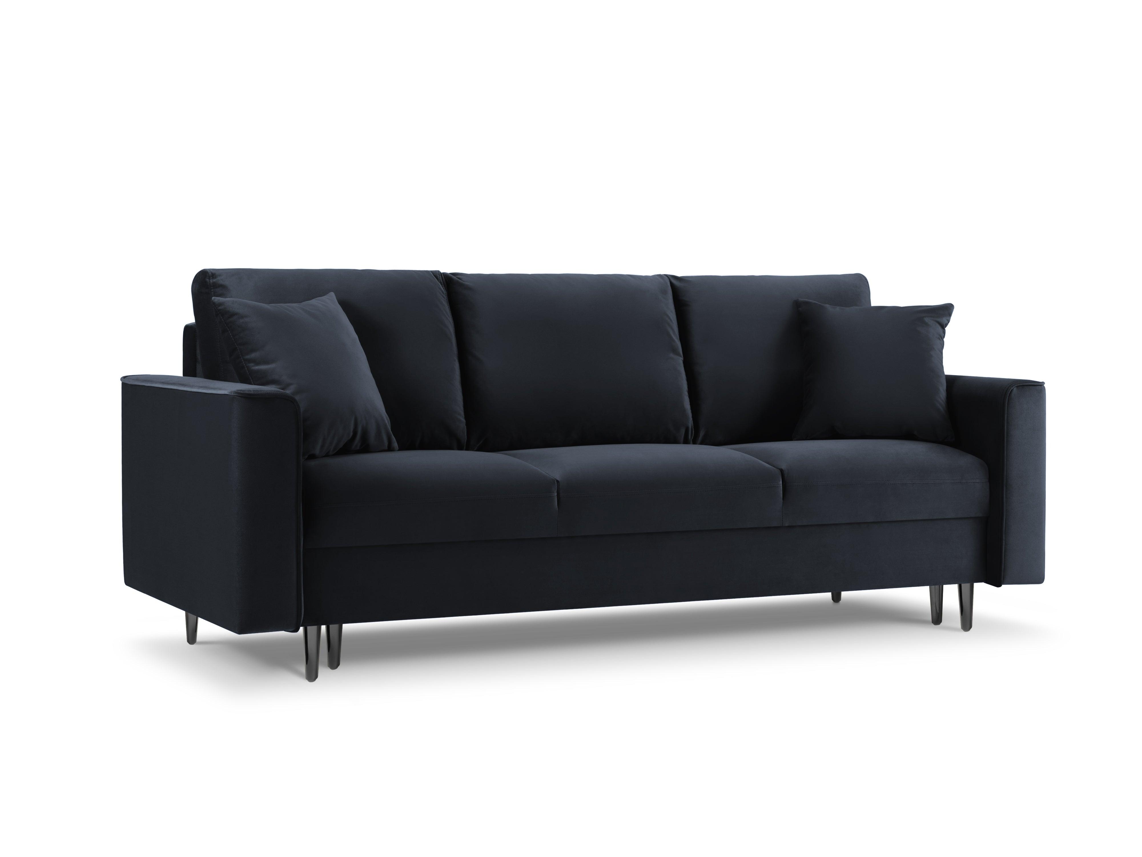 Sofa aksamitna z funkcją spania CARTADERA granatowy z czarną podstawą, Mazzini Sofas, Eye on Design