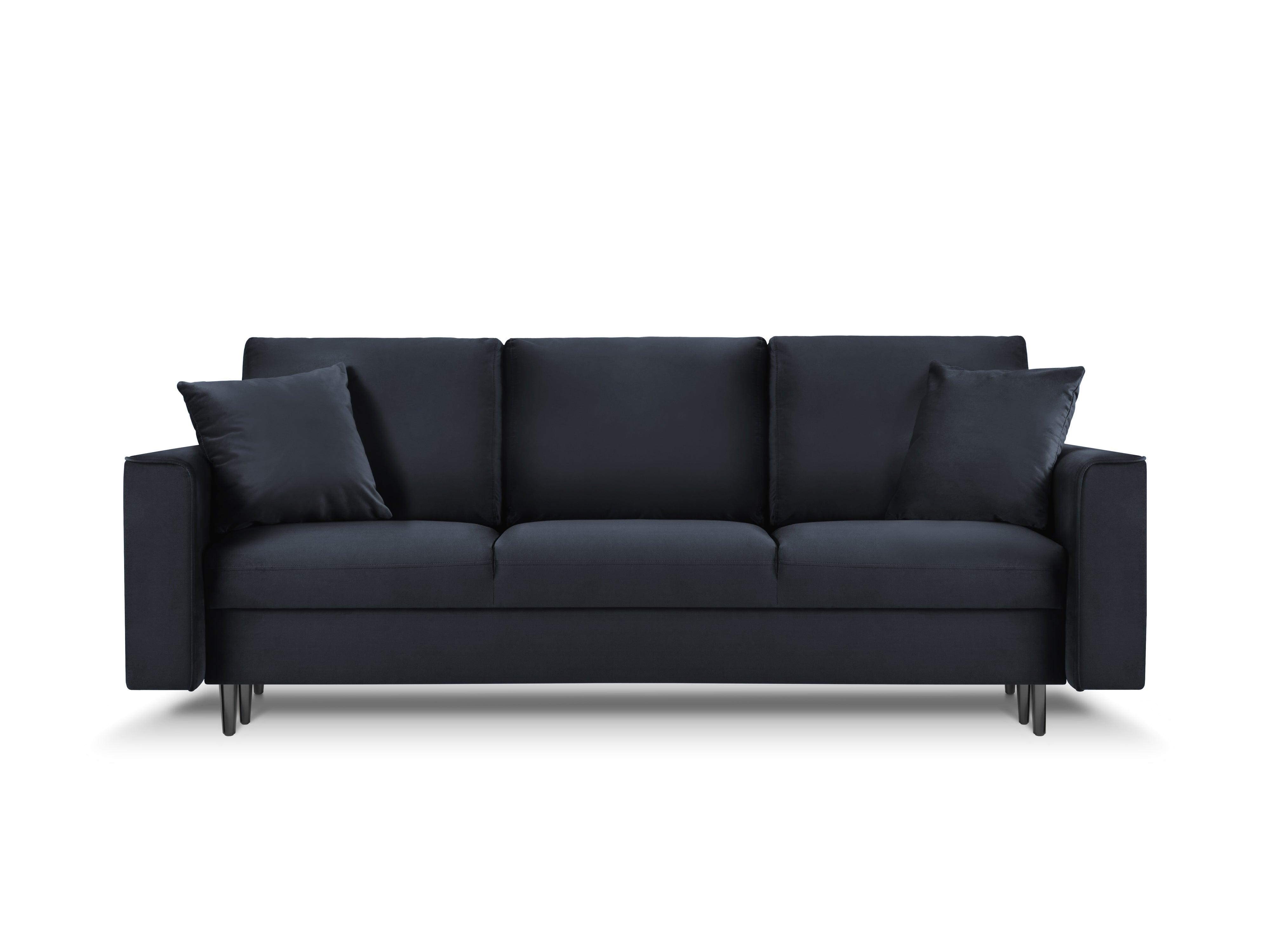 Sofa aksamitna z funkcją spania CARTADERA granatowy z czarną podstawą, Mazzini Sofas, Eye on Design