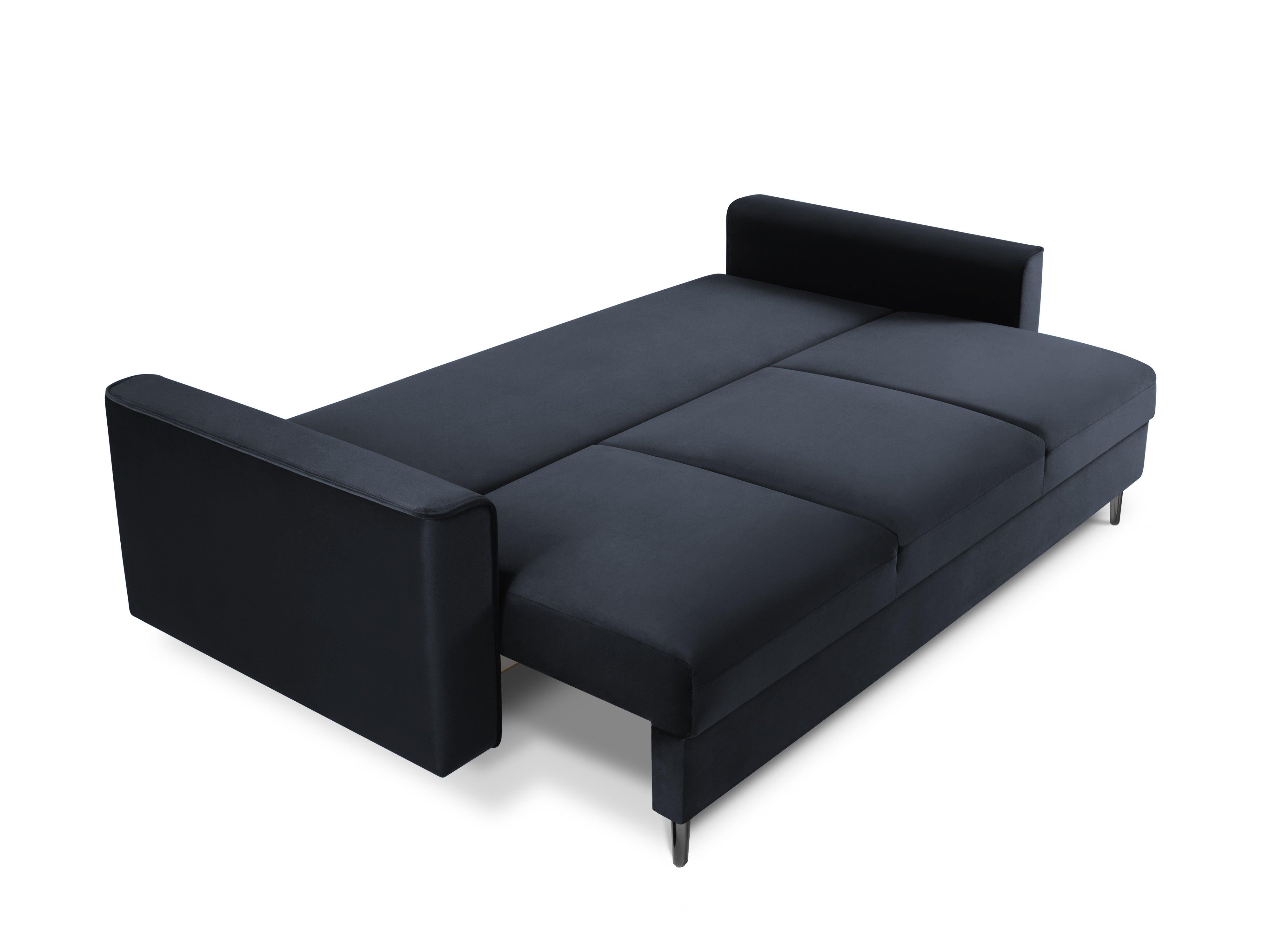 Sofa aksamitna z funkcją spania CARTADERA granatowy z czarną podstawą, Mazzini Sofas, Eye on Design