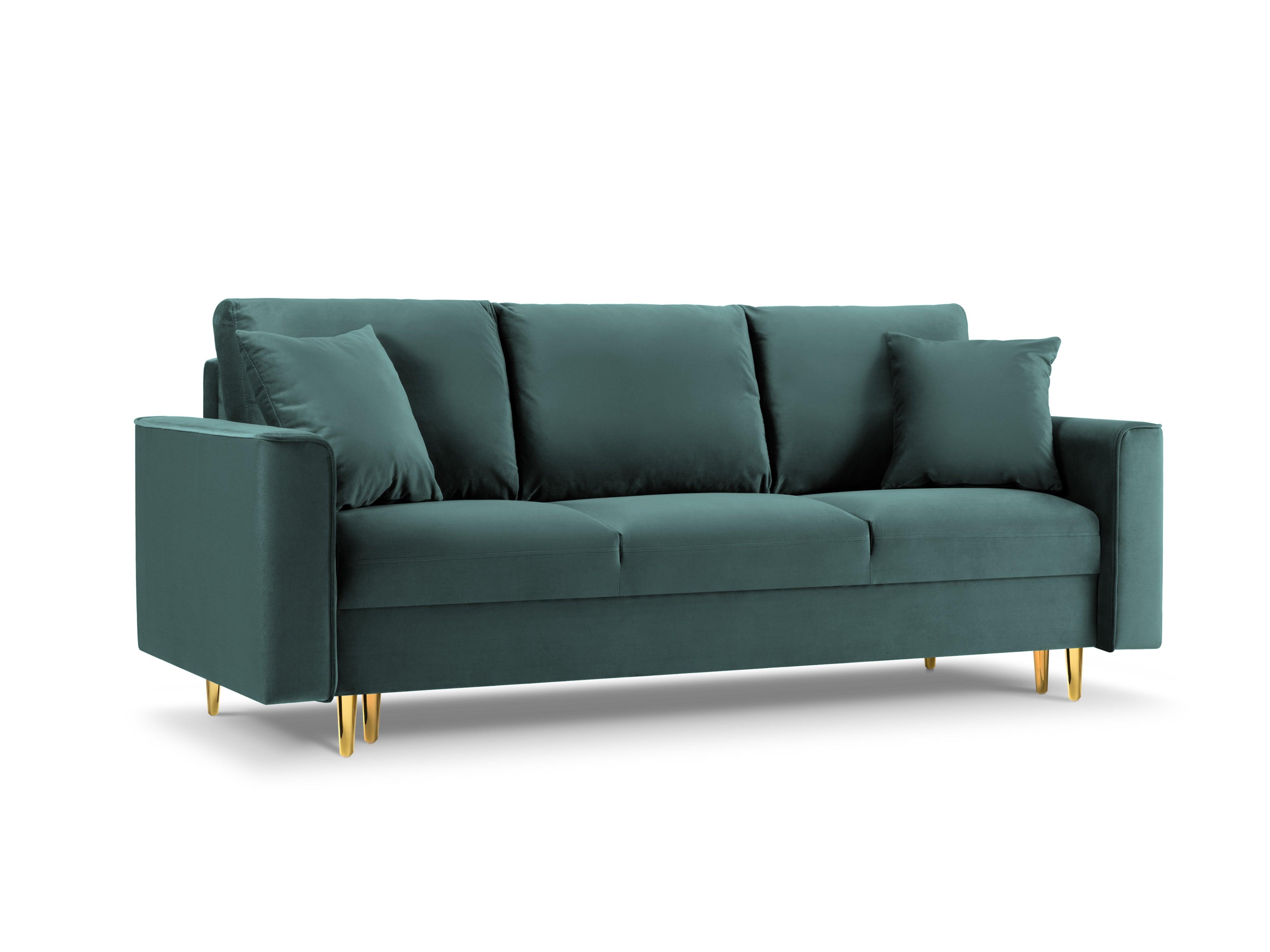 Sofa aksamitna z funkcją spania CARTADERA petrol ze złotą podstawą, Mazzini Sofas, Eye on Design