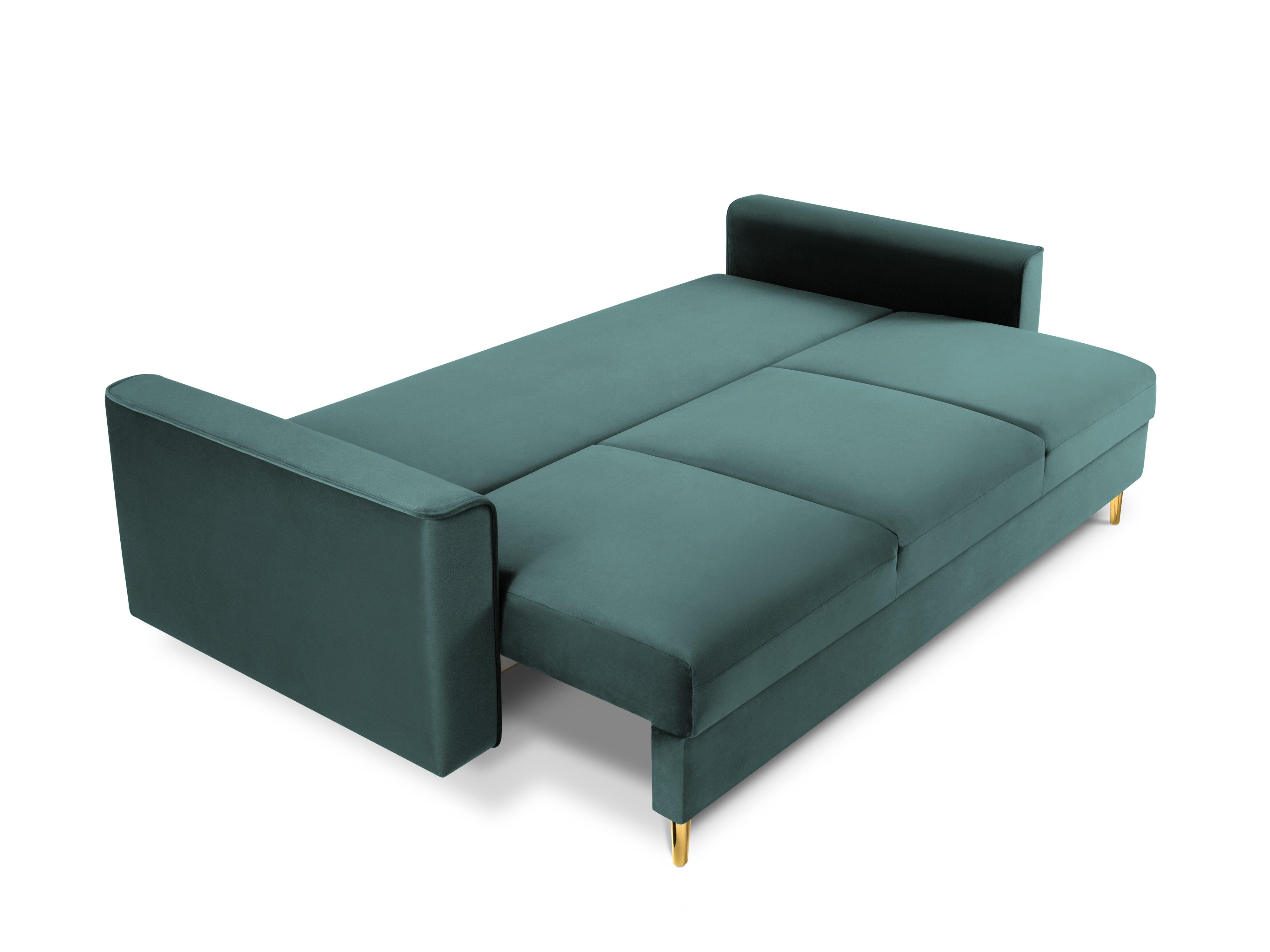 Sofa aksamitna z funkcją spania CARTADERA petrol ze złotą podstawą, Mazzini Sofas, Eye on Design