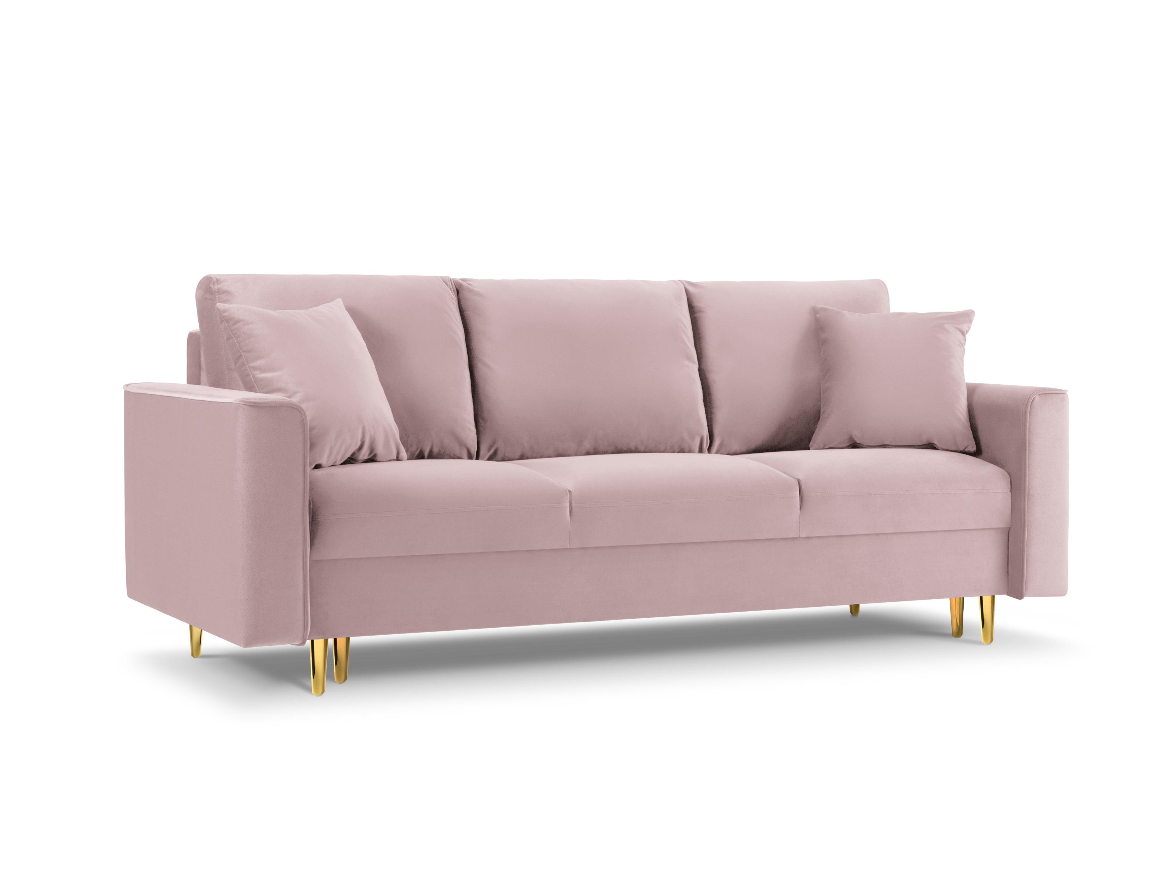 Sofa aksamitna z funkcją spania CARTADERA pudrowy róż ze złotą podstawą, Mazzini Sofas, Eye on Design