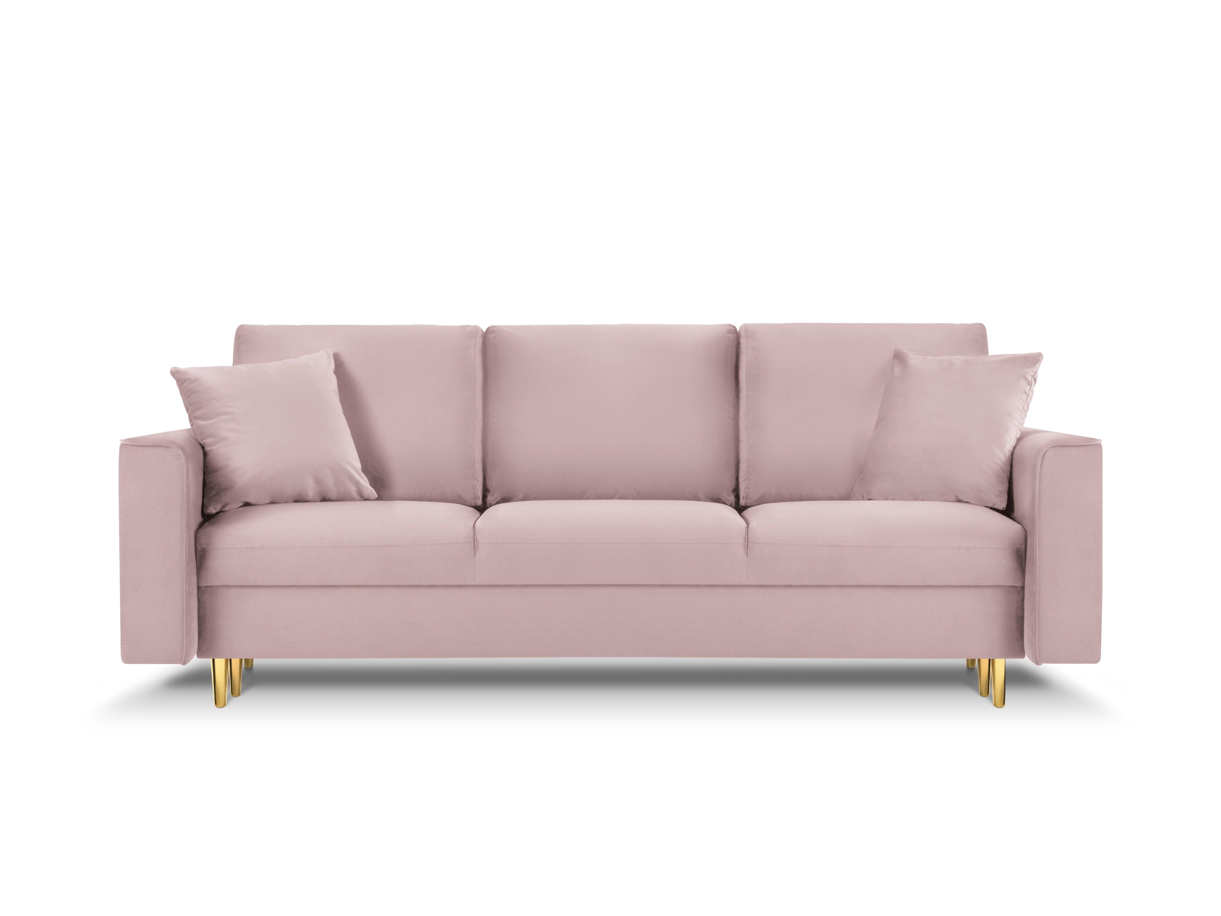 Sofa aksamitna z funkcją spania CARTADERA pudrowy róż ze złotą podstawą, Mazzini Sofas, Eye on Design