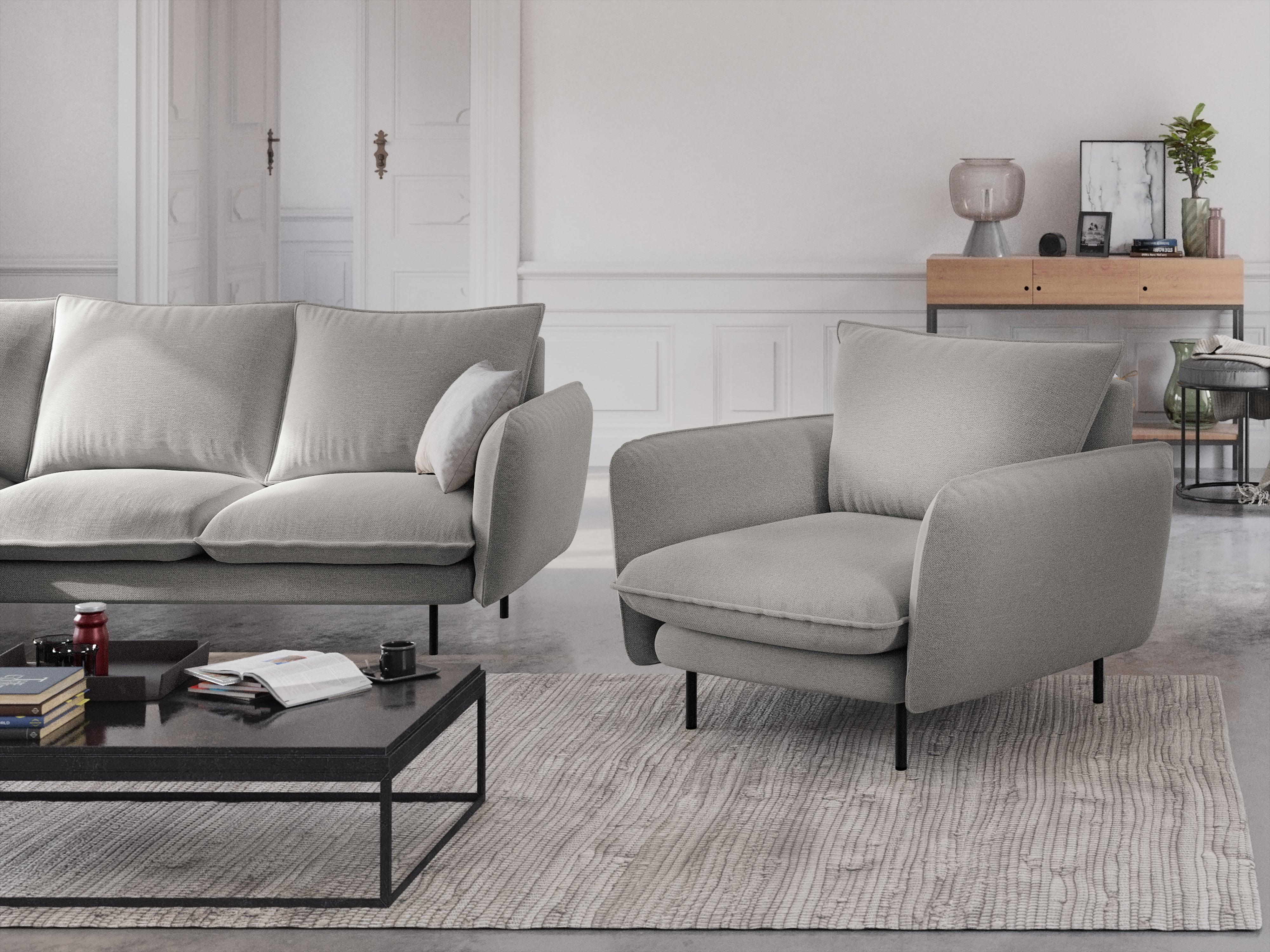 VIENNA armchair light grey with black base - Eye on Design