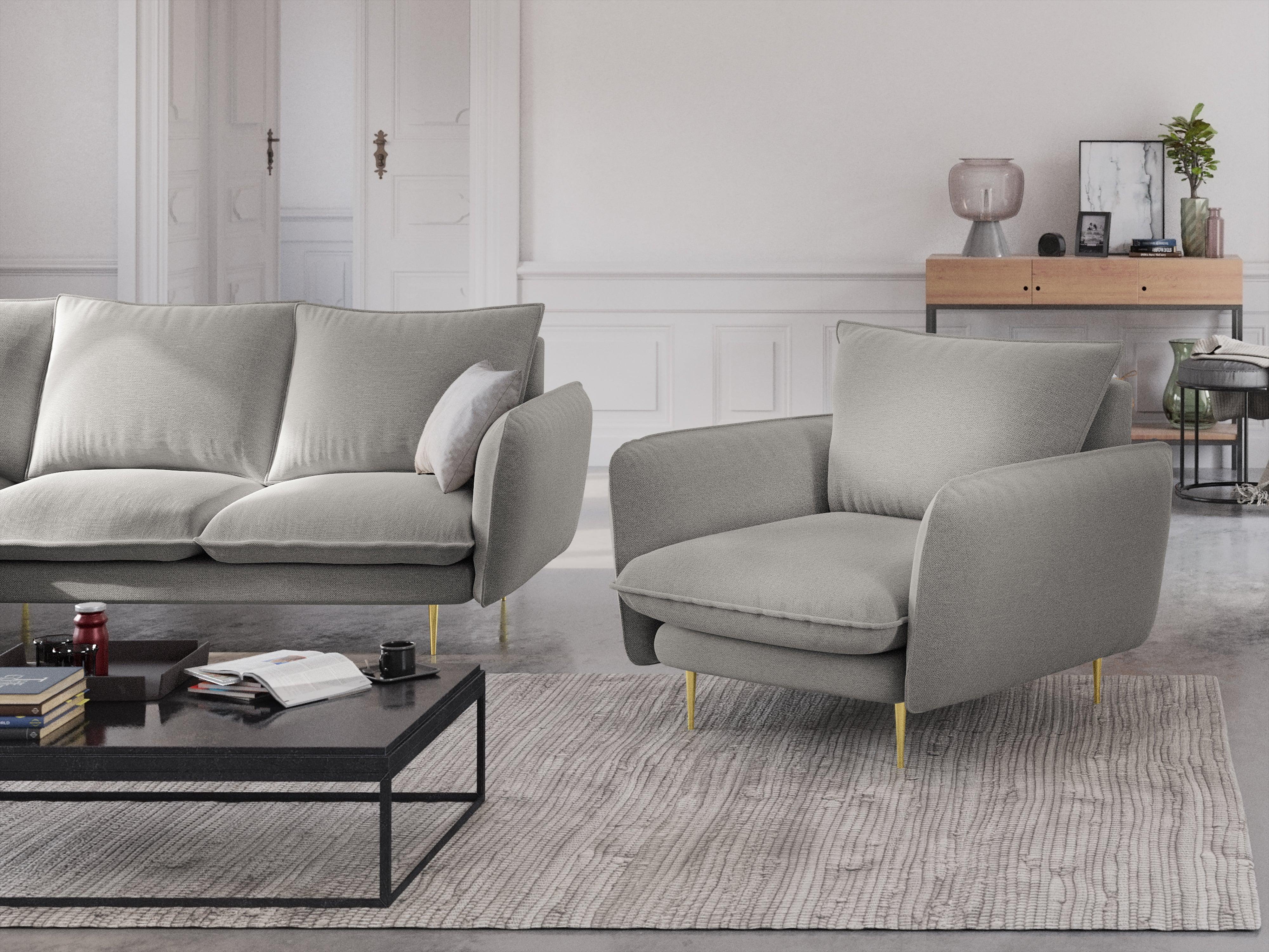 VIENNA armchair light grey with gold base - Eye on Design