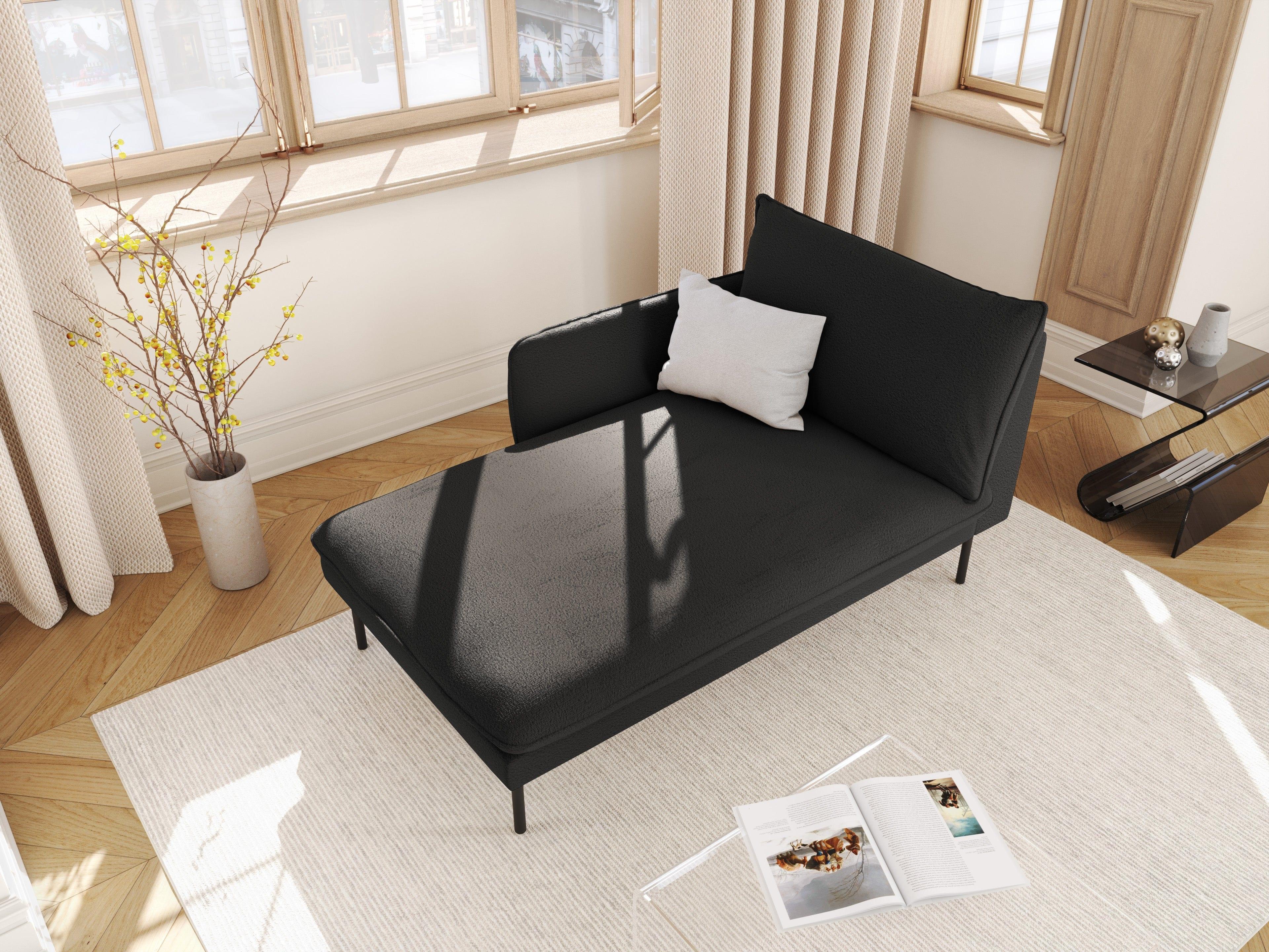 VIENNA chaise longue in boucle fabric left side black with black base - Eye on Design