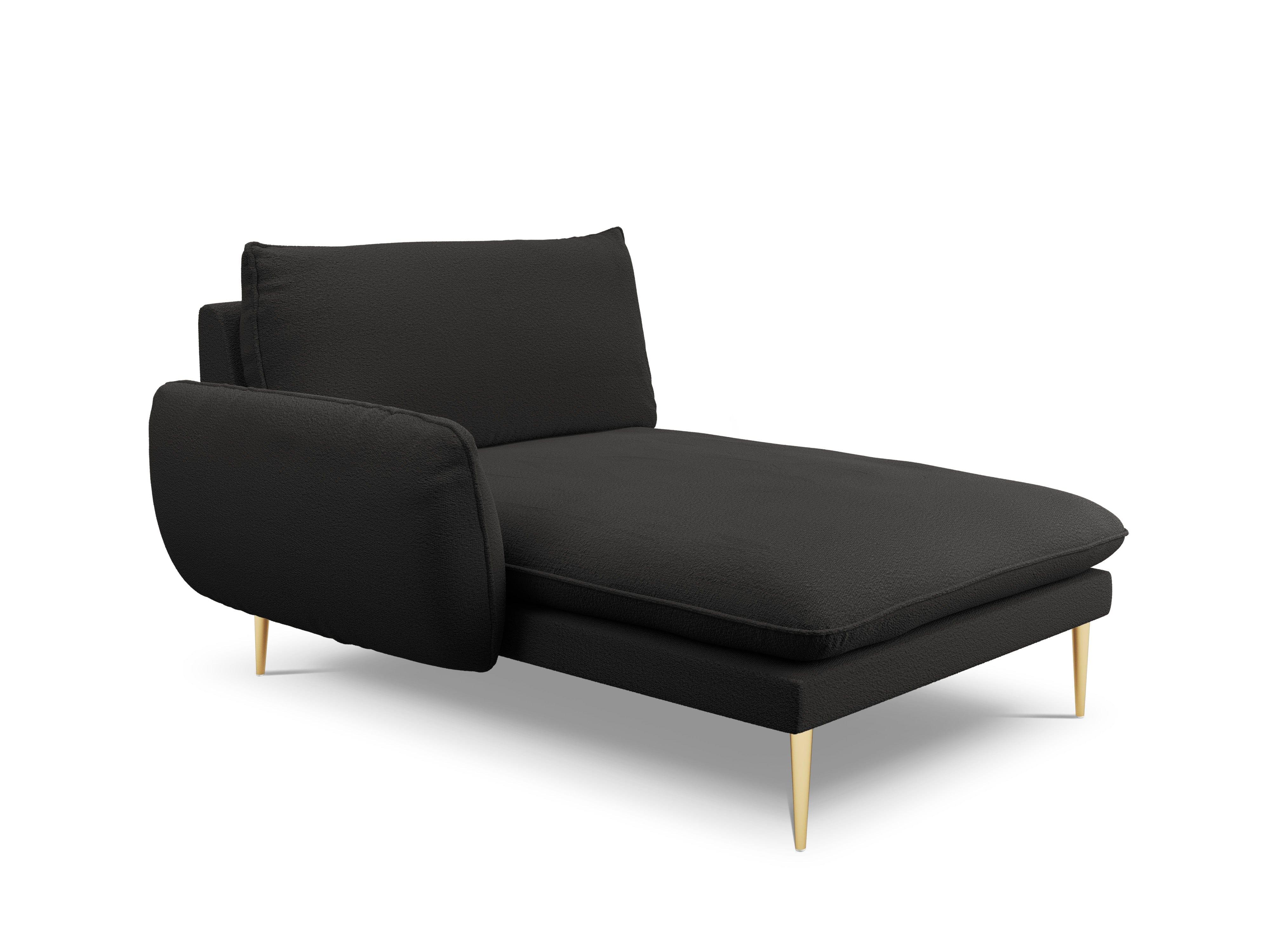 VIENNA chaise longue in boucle fabric left side black with gold base - Eye on Design