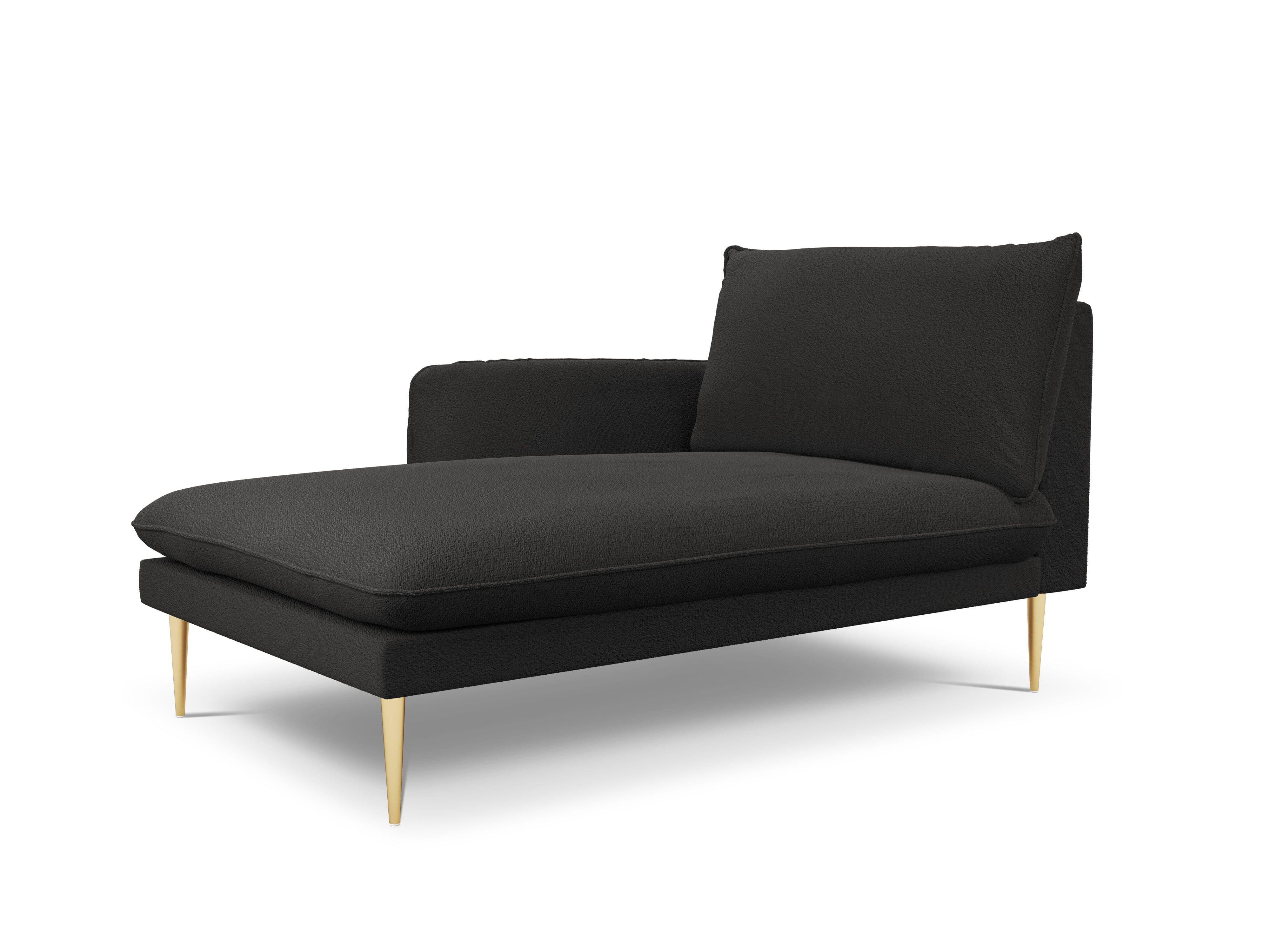 VIENNA chaise longue in boucle fabric left side black with gold base - Eye on Design