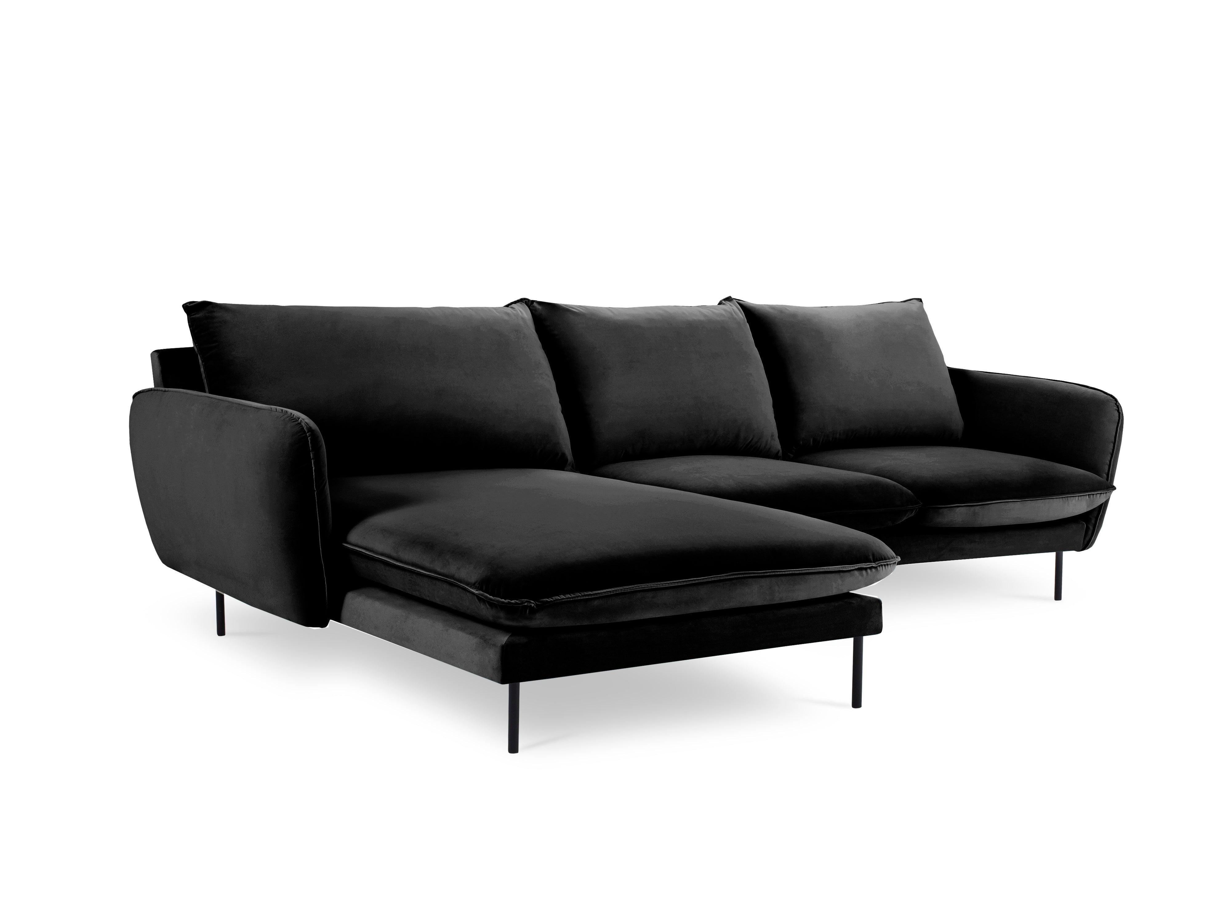 VIENNA left-hand velvet corner sofa black with black base - Eye on Design